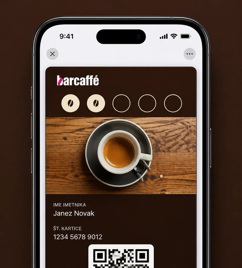Barcaffè kartica v Apple Wallet