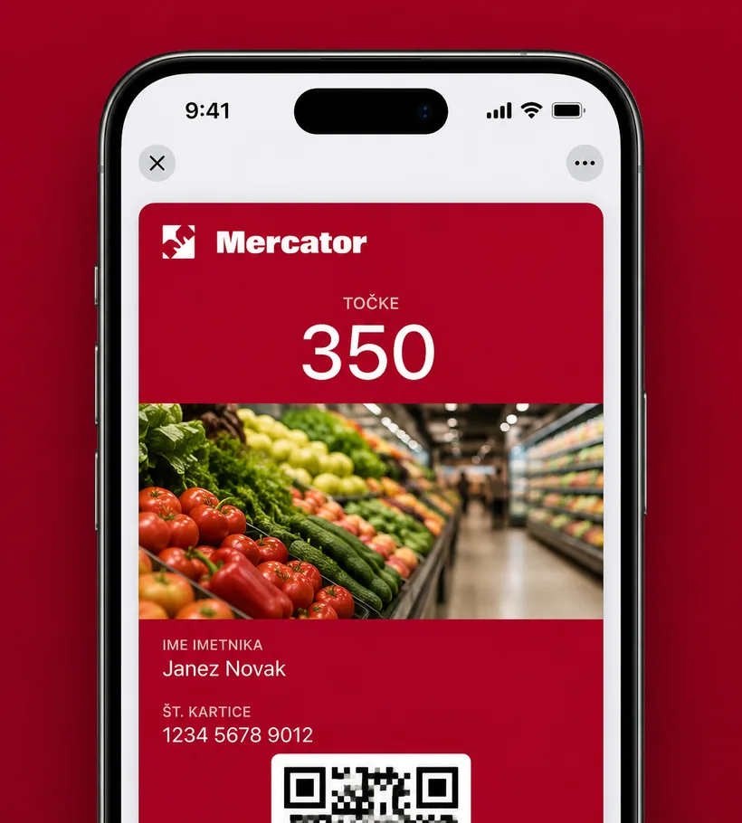 Mercator kartica v Apple Wallet